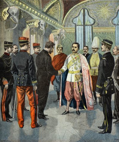 Paul Doumer 1899 yılında Siyam Kralı 5. Rama tarafından kabul edildi (Gravür) by Oswaldo Tofani