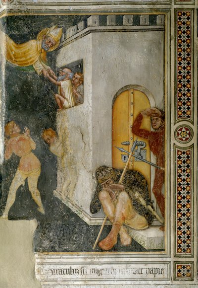 Aziz Augustine Mucizesi, masum bir mahkum serbest bırakılır (Fresco by Ottaviano Nelli