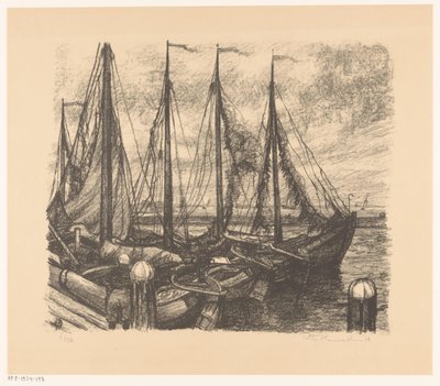 Bir limanda demirli balıkçı gemileri by Otto Hanrath (signed by artist)