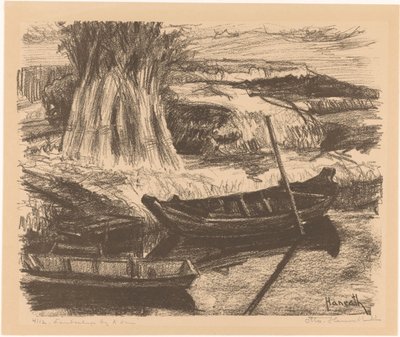 Amsterdam yakınlarındaki manzara (nesnedeki orijinal başlık) by Otto Hanrath (signed by artist)