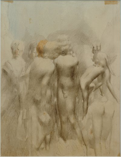 Açık havada çıplak erkek grupları (yüzücüler) by Otto Meyer Amden
