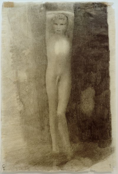 Kollarını başının üzerinde kavuşturmuş duran genç by Otto Meyer Amden