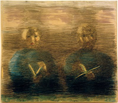 Hazırlık (yemek odasında dua). Kısmi çalışma (ilahi kitapları olan iki erkek çocuk) by Otto Meyer Amden