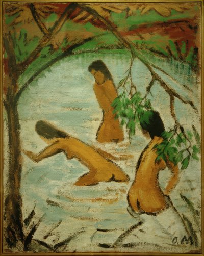 Suda yüzen üç kişi by Otto Mueller