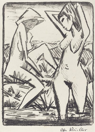 Suda Duran Kız ve Kıyıda Oturan Diğeri by Otto Müller