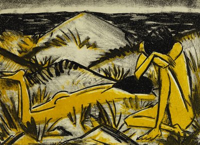 Dunes Bir Oturan ve Kız Yatarak by Otto Mueller