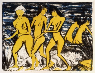 Su Üzerindeki Beş Sarı Nü; Fünf Gelbe Akte am Wasser by Otto Mueller