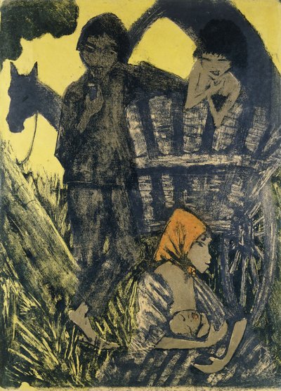 Vagondaki Çingene Ailesi; Arabada çingene ailesi, by Otto Mueller