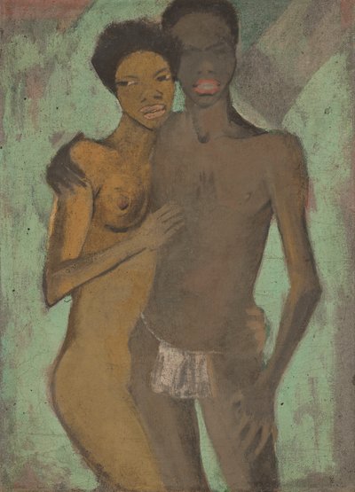 Liebespaar (Sanatçı çift), c.1911 (çuval bezi üzerine distemper) by Otto Muller or Mueller