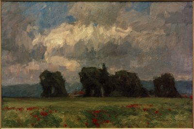 Poppies ile koyu kavak manzara by Otto Ubbelohde