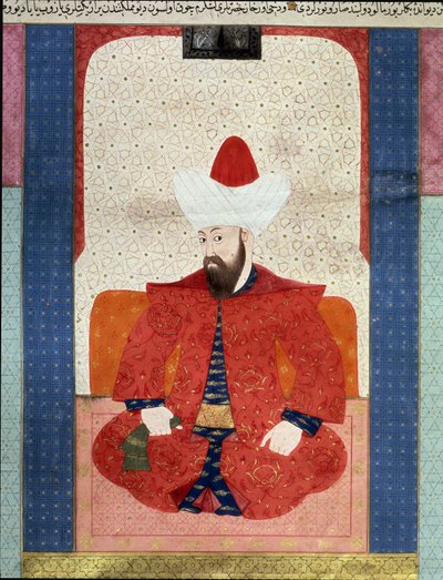 Osmanlı İmparatorluğu: “” Osmanlı İmparatorluğu Sultanı Orhan (Orkhan veya Urchan) I (1281-1360)”” Minyatür “” Zubdat al Tawarikh” (Ms. 1973, fol. 59b) Seyyyd Lokman Ashuri 1583 İstanbul, Türk-İslam Eserleri Müzesi by Ottoman School