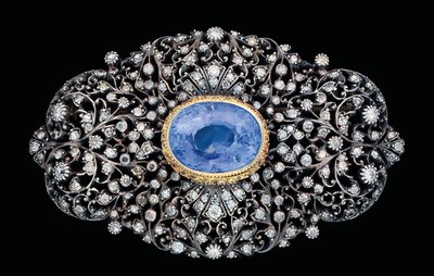 Osmanlı pırlanta ve safir broş (altın ve gümüş setli safir ve pırlanta) by Ottoman School