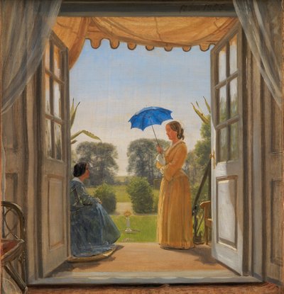 Nysø bahçe merdivenlerinde Caroline Dalgas ve Jeanina Stampe by P.C. Skovgaard