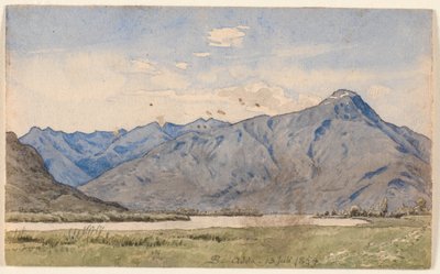 Bir nehir ve dağlar ile İtalyan manzara. by P.C. Skovgaard