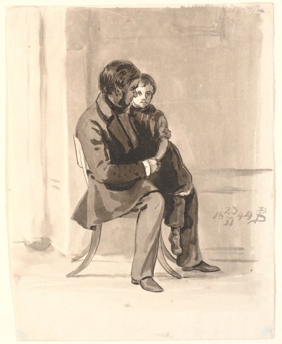Johan Thomas Lundbye, kucağında Olympia Freund ile. by P.C. Skovgaard