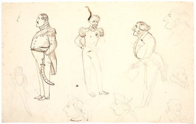 Frederik VII ve diğerlerinin karikatürü, i.a. Grundtvig, muhtemelen Orla Lehmann ve ark. by P.C. Skovgaard