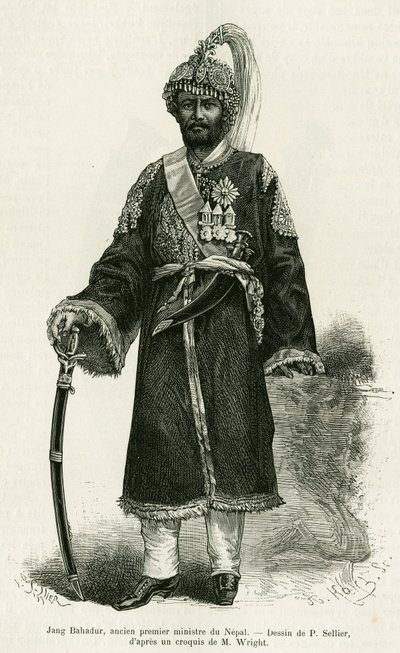 Jang Bahadur (1816-1877), Nepal Başbakanı. Edouard Charton (1807-1890), Hachette, Paris tarafından yönetilen le tour du monde 1886