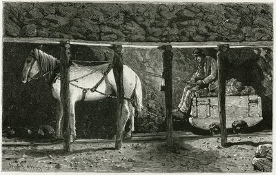 Berlaine ile bir galerinin iç. Camille Lemonnier (1844-1913) Belçikalı yazar tarafından “Belçika” hikayesini örneklemek için Ferat tarafından gravür. Le Tour du monde