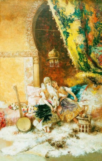 Harem bayanlar ile saray sahnesi by Pablo Salinas
