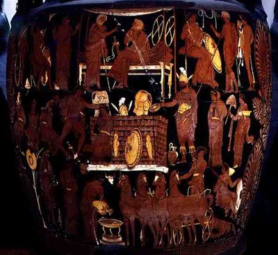 Apulian kırmızı figürlü volüt-krater, Truva mahkumlarının Aşil tarafından Canosa
