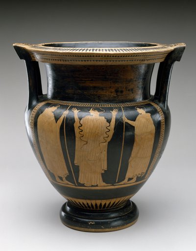 Bir kadın ve iki genç, MÖ 480-460 (pişmiş toprak) sahnesi ile Kırmızı Figür Sütun Krater by Painter Syriskos