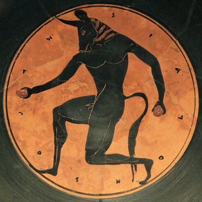 Minotaur Antik Yunan Çömlekçiliği, c.515- (siyah figürlü çanak çömlek) by Painter of London E342
