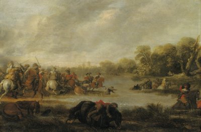 Nehir kenarında bir süvari çatışması by Palamedes Palamedesz