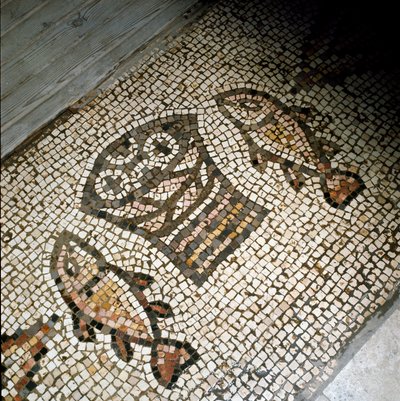 Balıkların ve ekmeklerin mucizesi, mozaik 4. veya 5. yüzyıl by Paleo Christian
