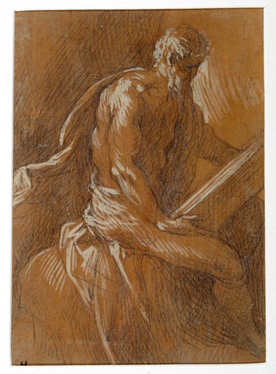 Bir aziz okuması (sakızla kaplanmış şimşir üzerine beyaz gövde rengiyle yükseltilmiş siyah tebeşir) by Palma Il Giovane