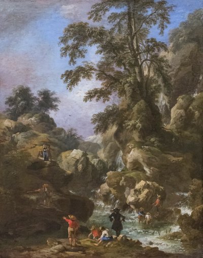 Şelale ve figürlerle manzara by Pandolfo Reschi