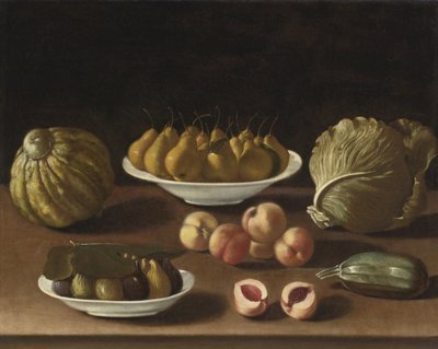 Armut, şeftali, incir, kavun, lahana ve ilik ile natürmort by Paolo Antonio Barbieri