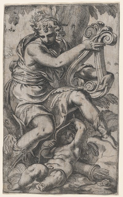 Bir lir ile Cupid ve Apollo, yaklaşık. 1568., yakl. 1568. by Paolo Farinati