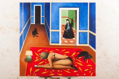 Annonciation in blu velvet, 2016 (ahşap panel üzerine yağlıboya) by Paolo Perfranceschi