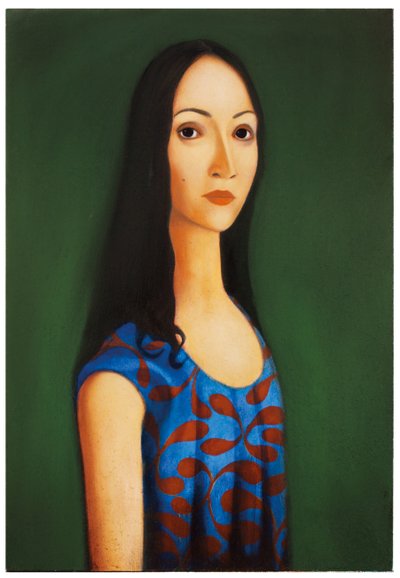 Mavi Elbise, 2017 (ahşap panel üzerine yağlıboya) by Paolo Perfranceschi