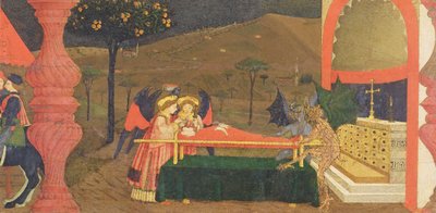 Ev Sahibinin Küfürünün Predella'sı: Melekler ve Şeytanlar Tarafından Korunan Yahudi Tefecinin Bedeni, c.1468 (panelde öfke) (detay) by Paolo Uccello
