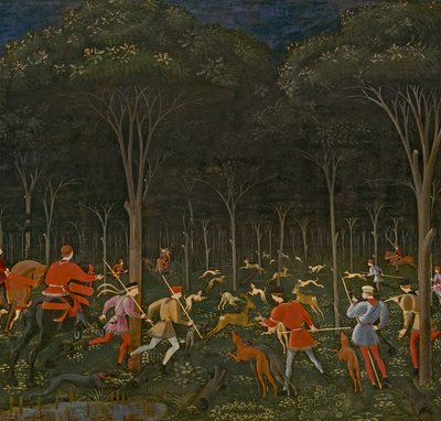 Ormandaki Av, c.1465-70, 100861 panel detayı üzerine yağlı boya by Paolo Uccello