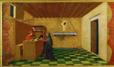 Ev sahibine saygısızlık: Ev sahibi bir tüccara satılır (ahşap üzerinde leke) by Paolo Uccello