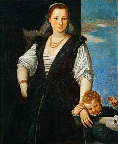Çocuğu ve Köpeği Olan Bir Kadının Portresi Isabella Guerrieri Gonzaga Canossa, 1547-1548. by Paolo Veronese