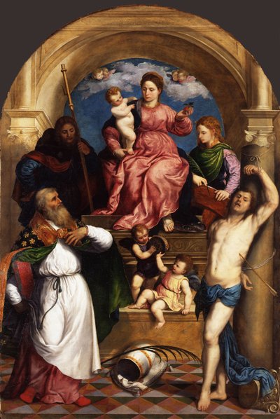 Enthroned Madonna, Çocuk ve Azizler, 1530 dolaylarında by Paris Bordone