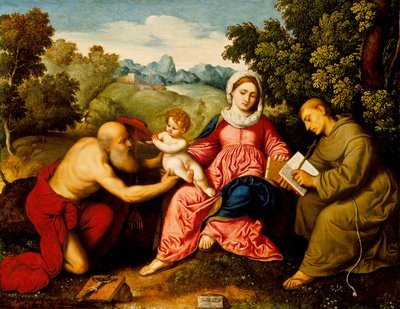 Madonna ve Aziz Jerome ve Francis ile çocuk, c.1525 by Paris Bordone