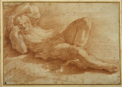 Sakallı figür, uyuyor (beyaz kağıt üzerinde kırmızı tebeşir) by Parmigianino