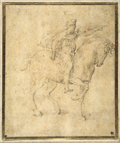 Binicilik figürü (beyaz kağıt üzerine kahverengi astarlı kalem ve kahverengi mürekkep) by Parmigianino