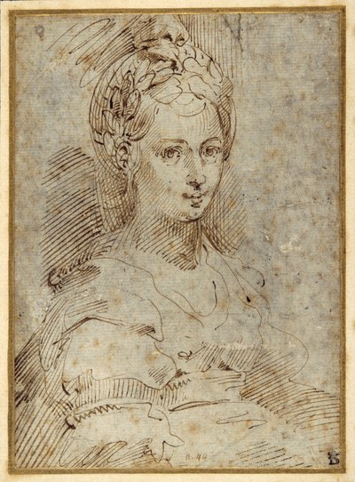 Yarım uzunlukta oturan bir kadın (kağıt üzerine kalem ve mürekkep) by Parmigianino
