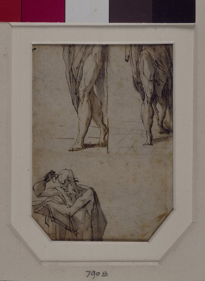 Erkeklerle ilgili çalışmalar (kalem ve mürekkep ve kağıt üzerinde yıkama) by Parmigianino