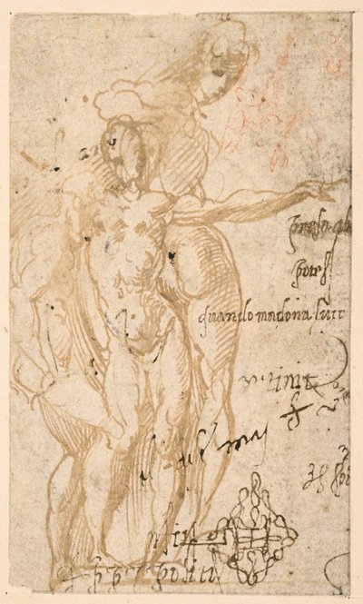 Üç çıplak figürün incelenmesi (rekto) by Parmigianino