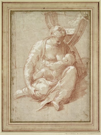 Bakire Yerde Oturmuş, Çocuğu Emdiriyor by Parmigianino
