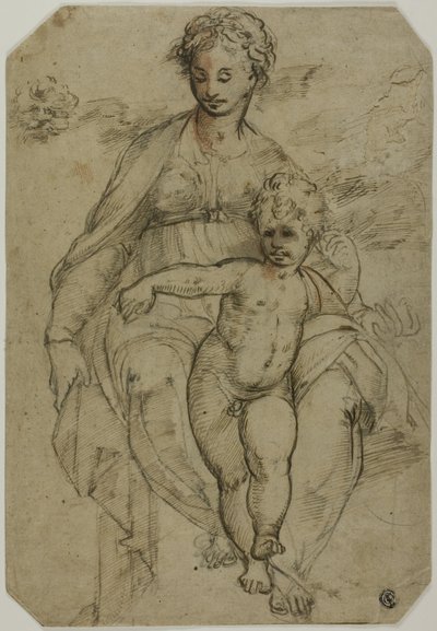 Bakire ve Çocuk (rekto); Üç Aziz Kroki ve Karikatür Kroki (ters) by Parmigianino