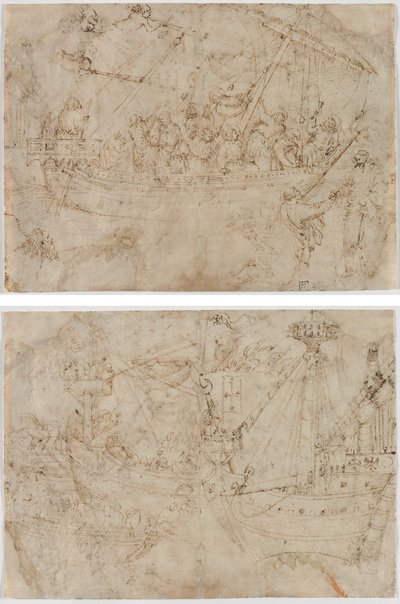 Navicella (recto) İki Gemi Çizimi (verso) by Parri Spinelli