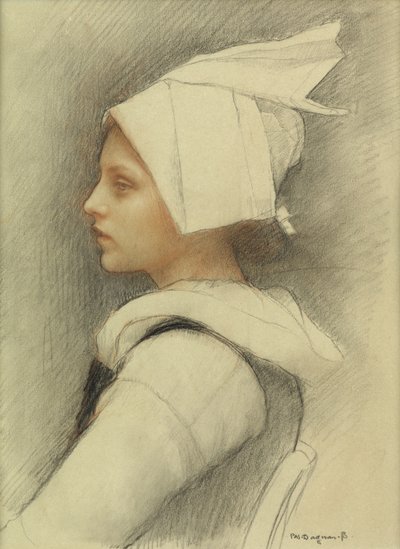 Breton Kızı (kağıt üzerinde renkli tebeşir) by Pascal Adolphe Jean Dagnan Bouveret
