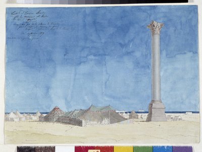 Çadır, Pompee sütununun dibinde kamp yapın. Pascal Coste (1787-1879), Marsilya belediye kütüphanesi tarafından çizim by Pascal Xavier (after) Coste
